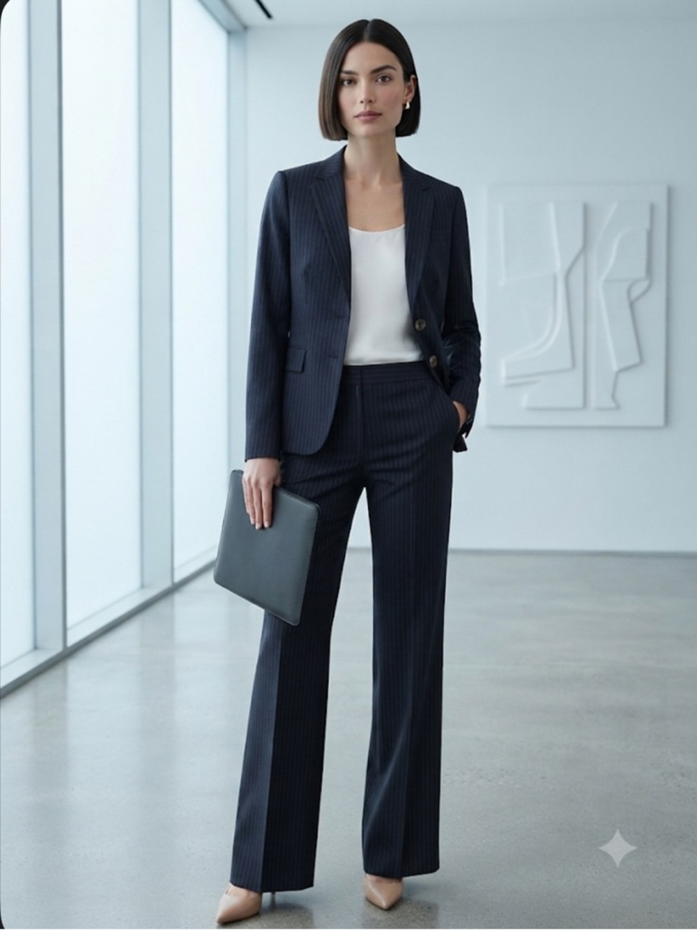 J.Crew Women's Suit Set Navy Blue Pinstripe Wool Blazer (Sz 8) & Pants (Sz 2)